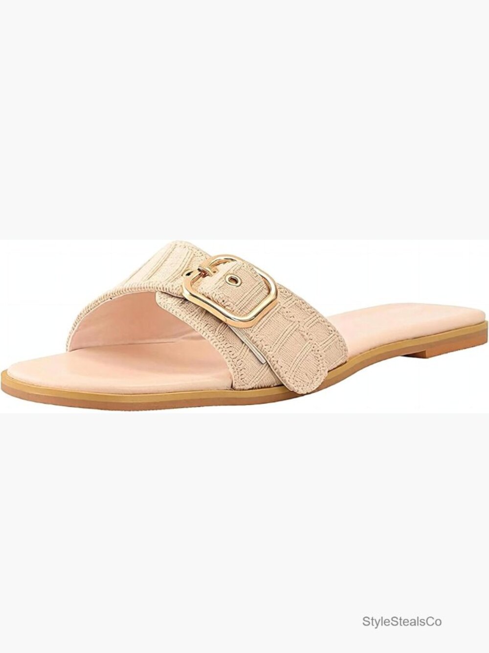 Women's Flat Sandal Slides with Adjustable Buckle Square Toe Summer Beach